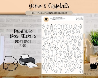 Gems and Crystals Printable Stickers for Planners & Journals | Crystal Decorative Stickers | Gem Scrapbook Download