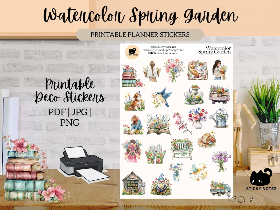 Watercolor Spring Garden Printable Stickers for Planners & Journals ...