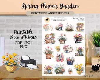 Spring Flower Garden Printable Stickers for Planners & Journals | Floral Garden Decorative Stickers | Cottagecore Scrapbook Download