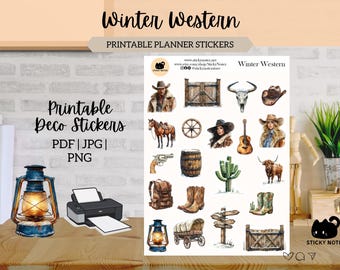 Winter Western Printable Stickers for Planners & Journals | Boho Farm Decorative Stickers | Cottagecore Scrapbook Download