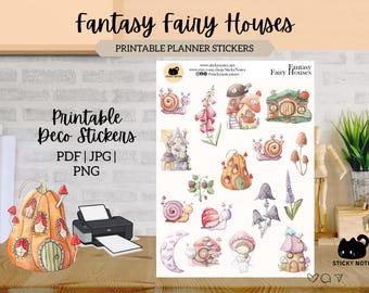 Fantasy Fairy Houses Printable Stickers for Planners & Journals | Fantasy Forest Decorative Stickers | Cottagecore Scrapbook Download