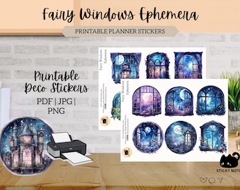 Fairy Window Ephemera Printable Stickers for Planners & Journals | Fantasy Windows Decorative Stickers | Junk Journal Ephemera