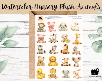 Watercolor Nursery Plush Animal Stickers for Planners & Journals | Cute Baby Animals Decorative Junk Journal Sticker | Scrapbook Stickers