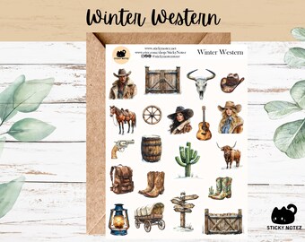Winter Western Stickers for Planners & Journals | Rustic Ranch Decorative Junk Journal Stickers | Country Cowboy Scrapbooking Sheet