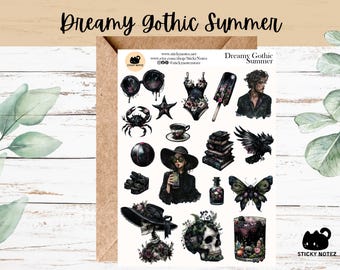 Dreamy Gothic Summer Stickers for Planners & Journals | Vintage Moody Decorative Junk Journal Stickers | Goth Ephemera Scrapbooking Stickers