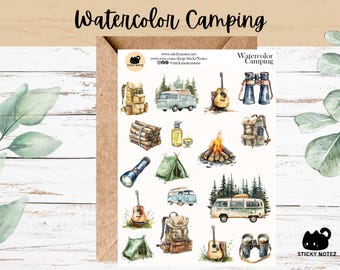 Watercolor Camping Stickers for Planners & Journals | Rustic Outdoors Decorative Junk Journal Stickers | Vintage Camping Scrapbooking