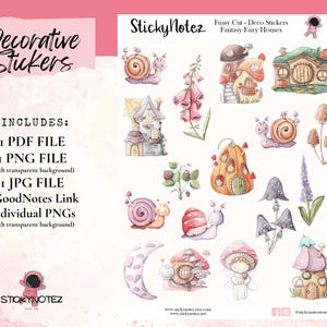 Fantasy Fairy Houses Decorative Stickers | Printable Fussy Cut Stickers | Digital Planner Stickers | Fairy Woods Scrapbooking | PNG PDF JPG