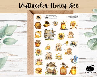 Watercolor Honey Bees Stickers for Planners & Journals | Bee and Honey Decorative Junk Journal Stickers | Cottagecore Ephemera Scrapbooking