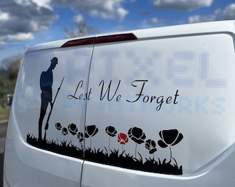 Lest We Forget Vinyl Graphic Poppy Field Decal Sicker Memorial | Suitable for Vans Caravans, Motorhomes, Campers