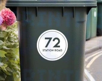 Personalised Wheelie Bin Sticker | Circle Design Vinyl Decal | Number and Street Name | Pack of 1, 2, 3 or 4