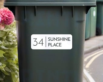 Personalised Wheelie Bin Sticker | Classic | Vinyl Decal | Number and Street Name | Pack of 1, 2, 3 or 4