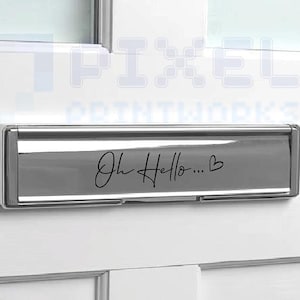 Oh Hello Letter Box Vinyl Decal with Heart Detail & Script Font – Weatherproof Front Door Sticker