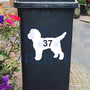 Gepersonaliseerde sticker op vuilnisbak | Cockapoo-silhouet | Vinylsticker | Alleen nummer | Pak van 1, 2, 3 of 4 inch