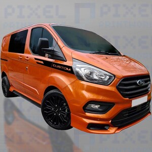 Ford Transit Custom Mk8 Front Panel Stripe Decal with CUSTOM Text – Vinyl Graphic Kit (2014–2023) by Pixel Printworks