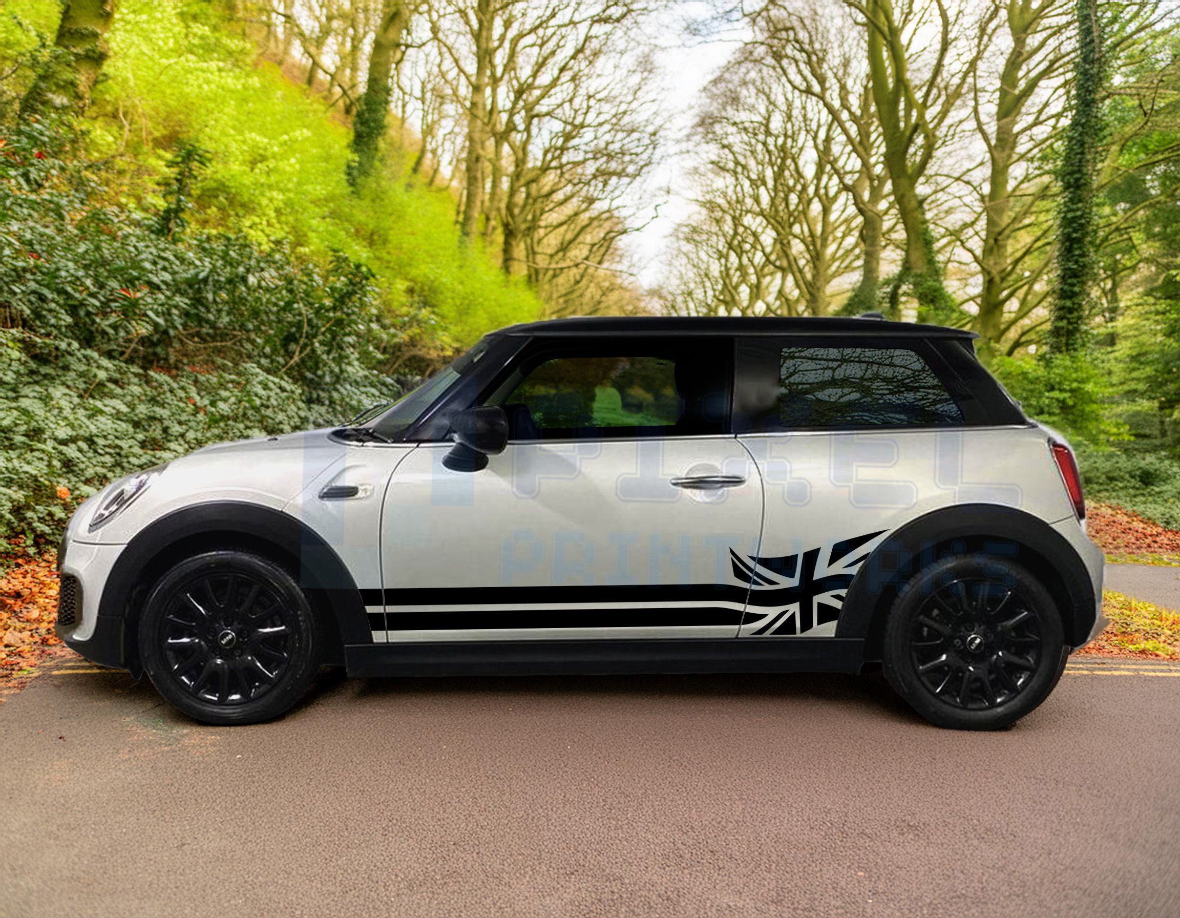 Union Jack Side Car Stripes Vinyl Graphics Decal Kit For Mini Cooper – Any Model – Glossy Finish, Made In UK