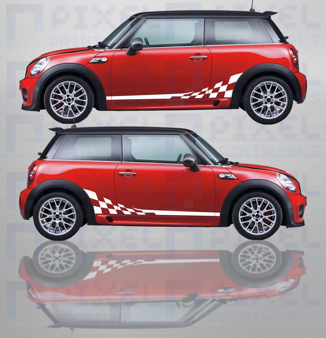 Mini Cooper Racing Rear Arch Chequered Side Stripe Decals - Vinyl ...