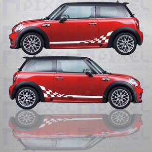 Pixel Printworks | Checkered Side Stripe | Vinyl Decal | Suitable for Mini Cooper R50, R52, R53, R55, R56, R57, R58, R59 and F56
