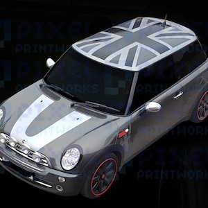 Pixel Printworks | Union Jack Roof Graphics Kit | Silver & Grey | Suitable for Mini Cooper R56