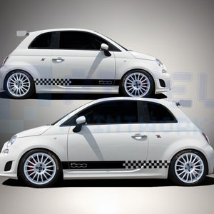 Fiat 500 Side Stripe Decal – Checkered Vinyl Graphic with ‘500’ Text | Pixel Printworks Car Sticker Set | Fits Fiat 500