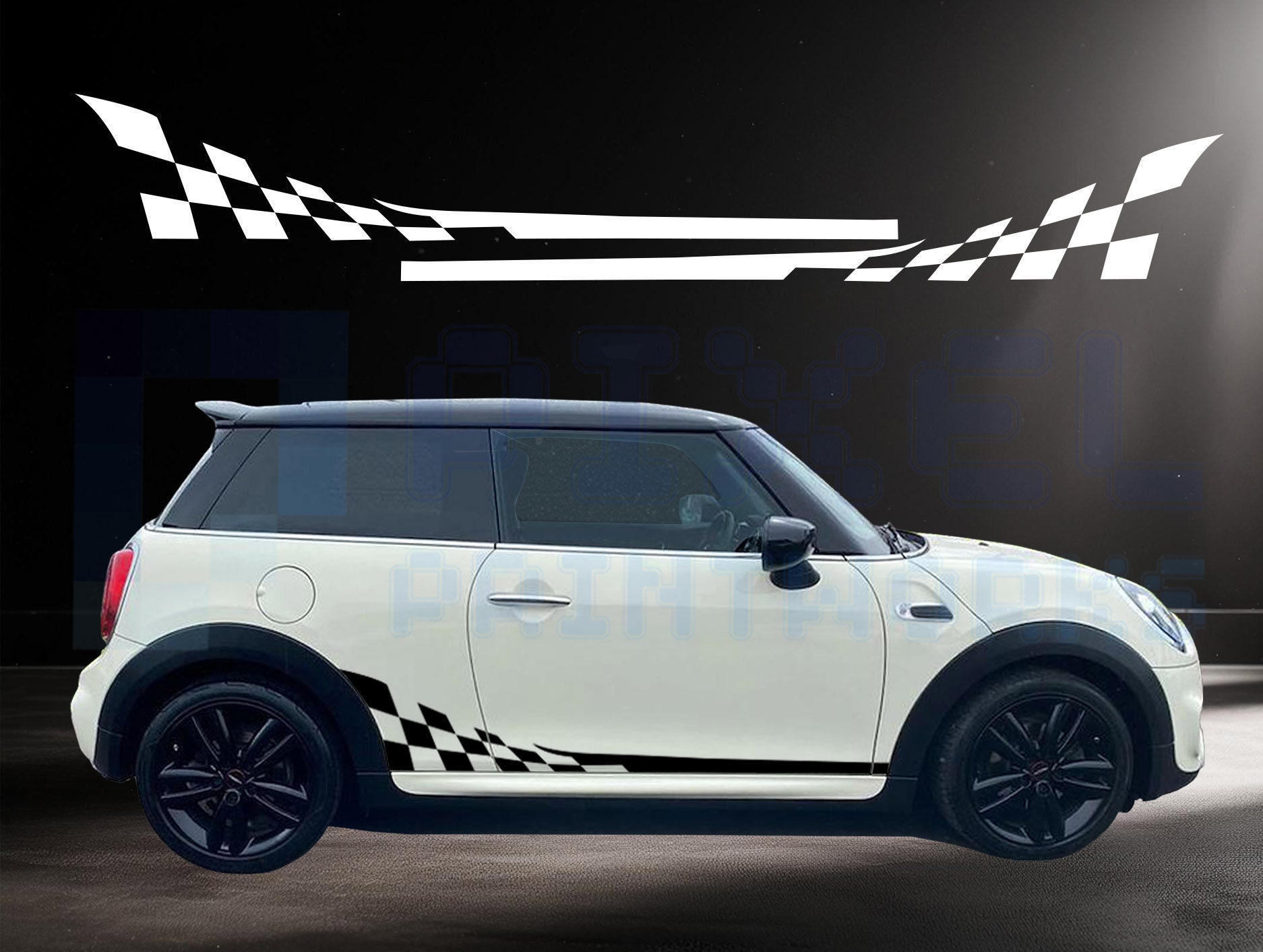 Mini R50 Decals Mini Cooper Racing Rear Arch Chequered Side Stripe Decals - Vinyl ...