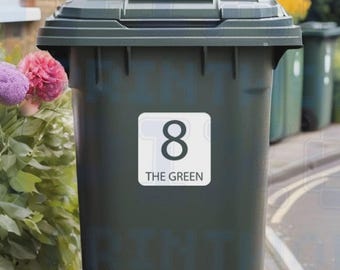 Personalised Wheelie Bin Sticker - Square Vinyl Decal with House Number & Street Name (Pack of 1, 2, 3 or 4)