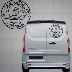 Adventure Awaits Ocean Wave Decal Script Font – Vinyl Sticker for Campervans & Motorhomes | Pixel Printworks