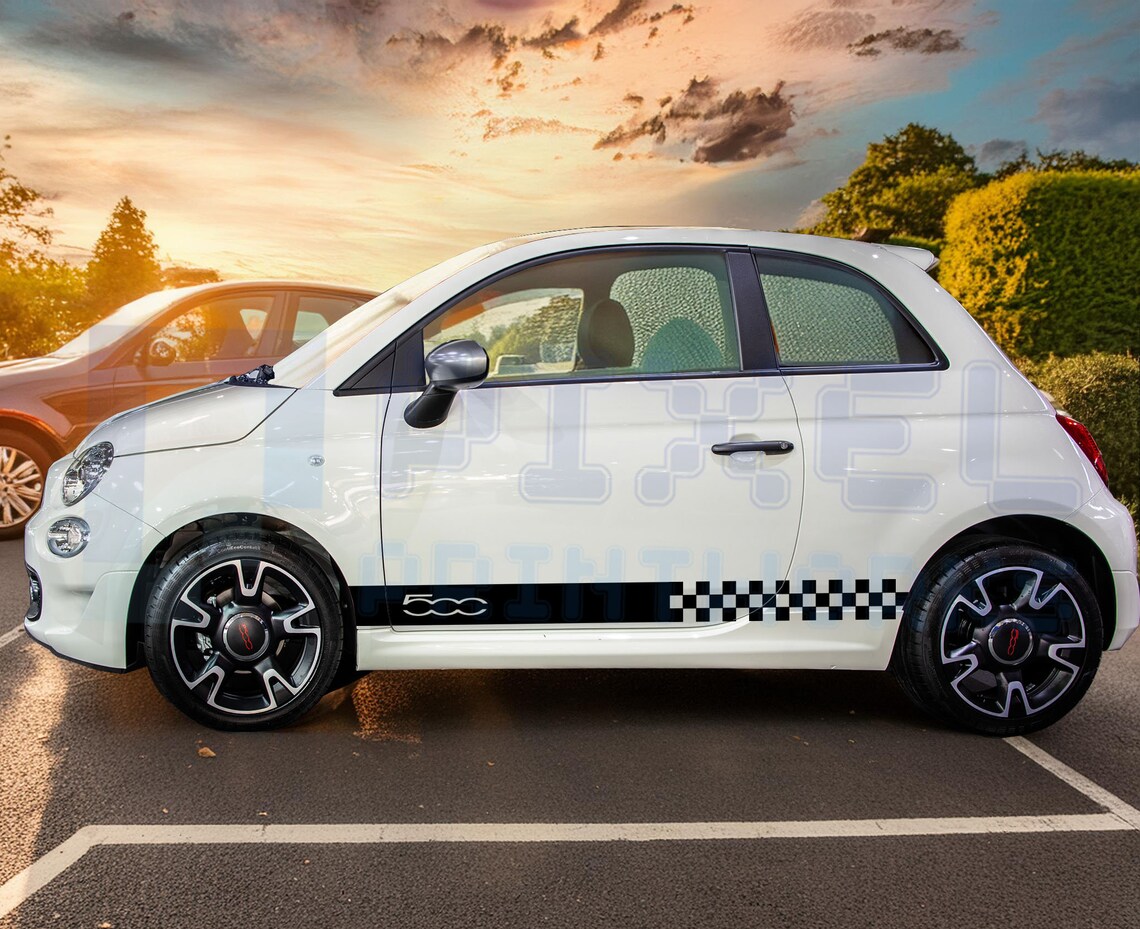 Fiat 500 Racing Chequered Stripe Decal – Sport Vinyl Side Graphic by ...