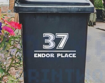 Personalised Wheelie Bin Sticker - Jedi Inspired Vinyl Decal with House Number & Street Name (Pack of 1, 2, 3 or 4)