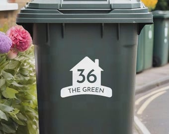 Personalised Wheelie Bin Sticker - House Design Vinyl Decal with House Number & Street Name (Pack of 1, 2, 3 or 4)