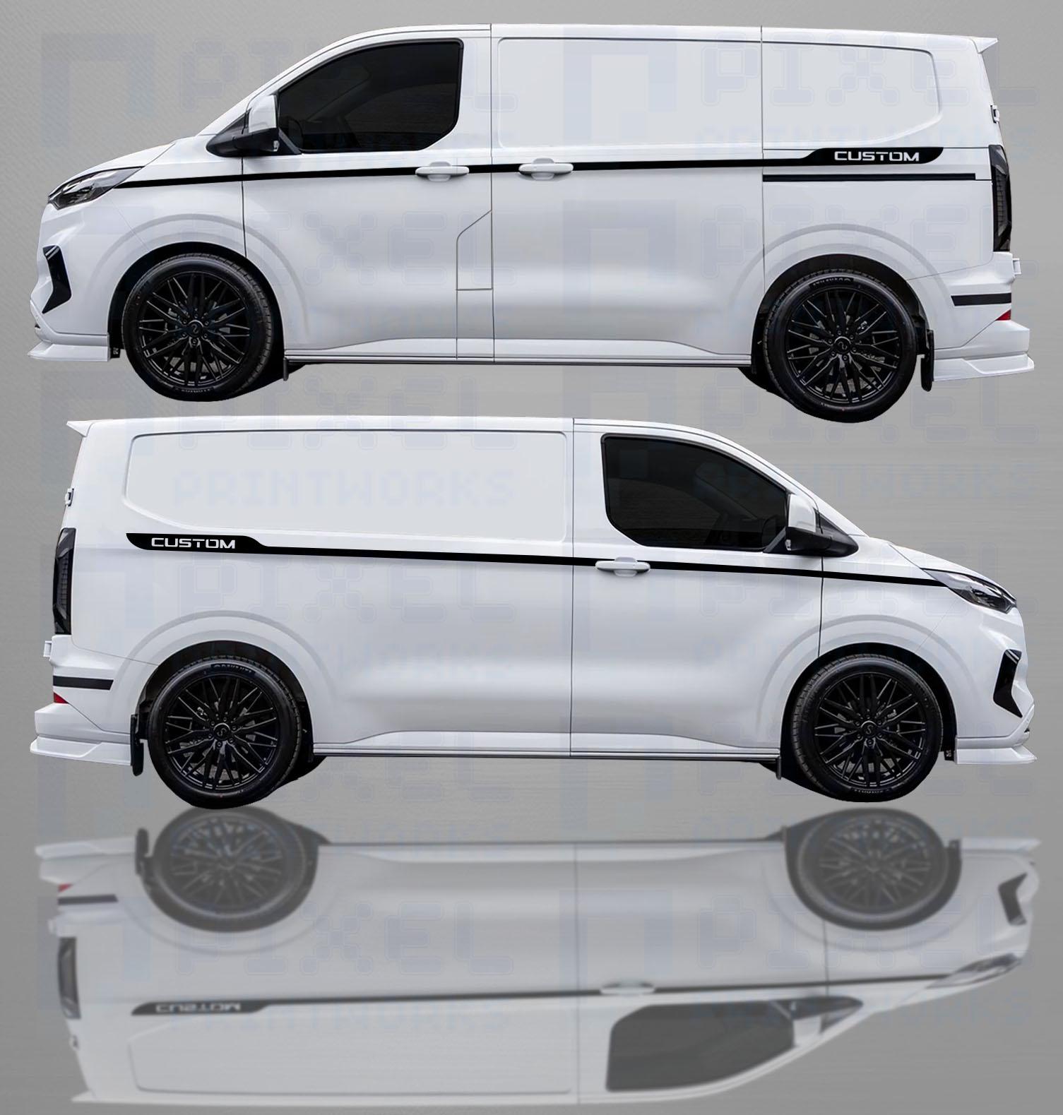 Transit Custom 2023 Full-length Vinyl Side Stripes With 'CUSTOM' Text ...