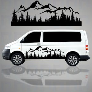 SWB Campervan Side Mountain & Trees Decals – 2pc Scenic Vinyl Set by Pixel Printworks