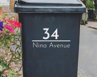 Personalised Wheelie Bin Sticker - Vinyl Decal with House Number & Street Name (Pack of 1, 2, 3 or 4)