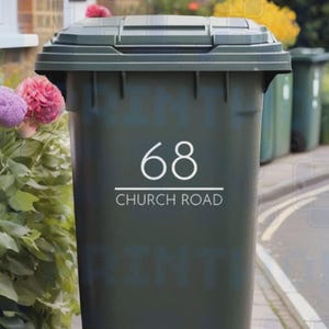 Personalised Wheelie Bin Sticker - Classic Design Vinyl Decal with House Number & Street Name (Pack of 1, 2, 3 or 4)
