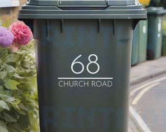 Personalised Wheelie Bin Sticker - Classic Design Vinyl Decal with House Number & Street Name (Pack of 1, 2, 3 or 4)