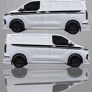 Ford Transit Custom 2023+ Full-Length Thin Side Stripe Decals – Long Vinyl Graphics | Pair for Both Sides