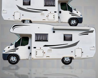 Adesivi Laterali Per Furgone E Camper - Strisce Decorative In PVC Grigio Satinato, Kit Personalizzabile