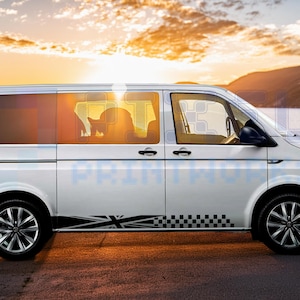 Pixel Printworks / Calcomanía de vinilo con franja lateral de Union Jack / Adecuada para VW Transporter T4, T5 y T6