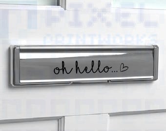 Oh Hello Letter Box Vinyl Decal with Heart Detail – Weatherproof Front Door Sticker