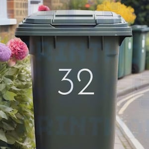 Personalised Wheelie Bin Sticker - Modern Vinyl Decal with House Number Only (Pack of 1, 2, 3 or 4)