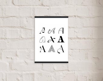 Initials poster personalized - individual wall picture with black hanger for personalized home accessories and creative gifts