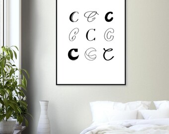 Monogram poster in a frame - your initial letter as wall art, ready to hang