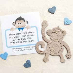 12 Seed Paper Monkeys Baby Shower Favors Birthday Party Favors Custom Card option image 1