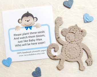 12+ Seed Paper Monkeys Baby Shower Favors - Birthday Party Favors - Custom Card option