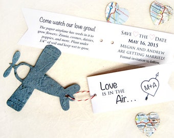 20+ Love is in the Air Plantable Save the Date Card Set - Seed Paper Airplanes