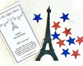 10 Seed Paper Eiffel Tower Die Cuts - French Baby Shower - French Birthday Party Cake Toppers Party Favors - Assorted Colors