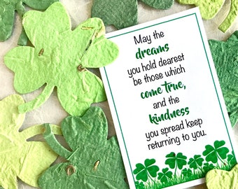 12+ Flower Seed Paper Clovers - Two inch - Irish Blessing Cards Option - Spread Kindness