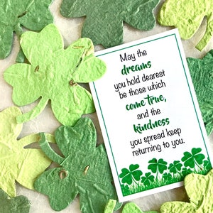 12+ Flower Seed Paper Clovers - Two inch - Irish Blessing Cards Option - Spread Kindness