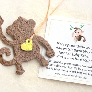 12 Seed Paper Monkeys Baby Shower Favors Birthday Party Favors Custom Card option image 8