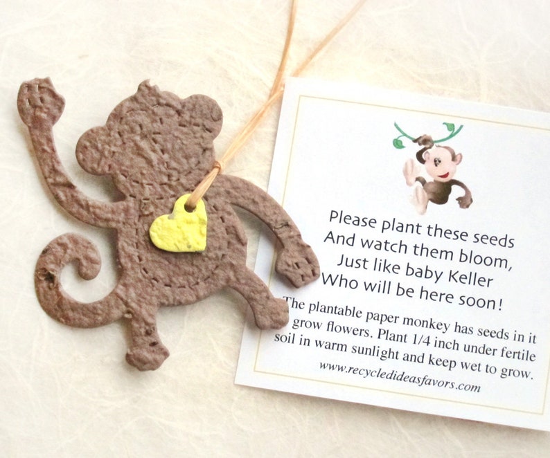 12 Seed Paper Monkeys Baby Shower Favors Birthday Party Favors Custom Card option image 8