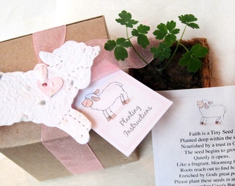 Plantable Lamb Baptism Favors with Plantable Pots Kit - Flower Seed Paper